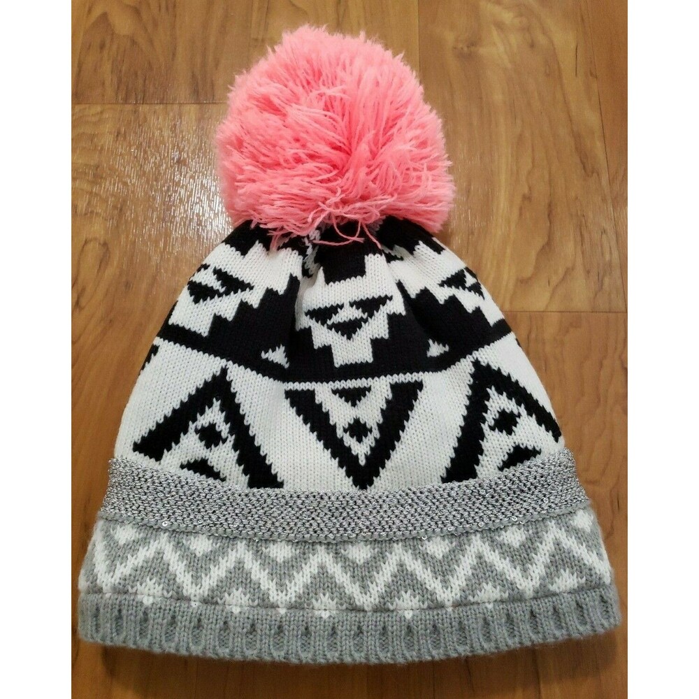 Target Girls Geo PomPom Winter Beanie Hat w Sequin OS EUC
